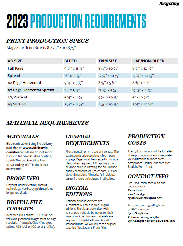 2023 General Ad Specifications - Bicycling Magazine Media Kit
