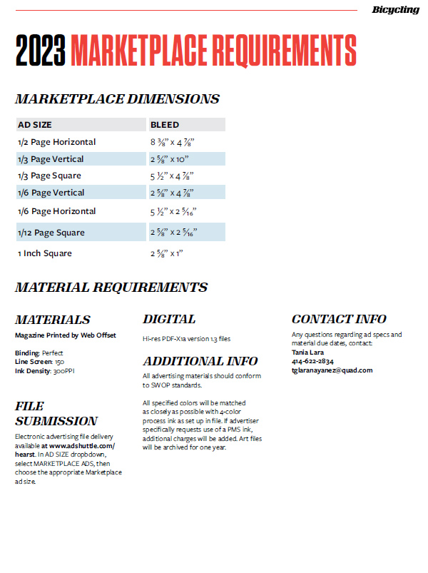 2023 Marketplace Ad Specifications - Bicycling Magazine Media Kit