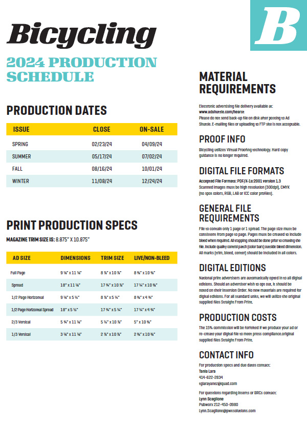 2023 Production Calendar - Bicycling Magazine Media Kit