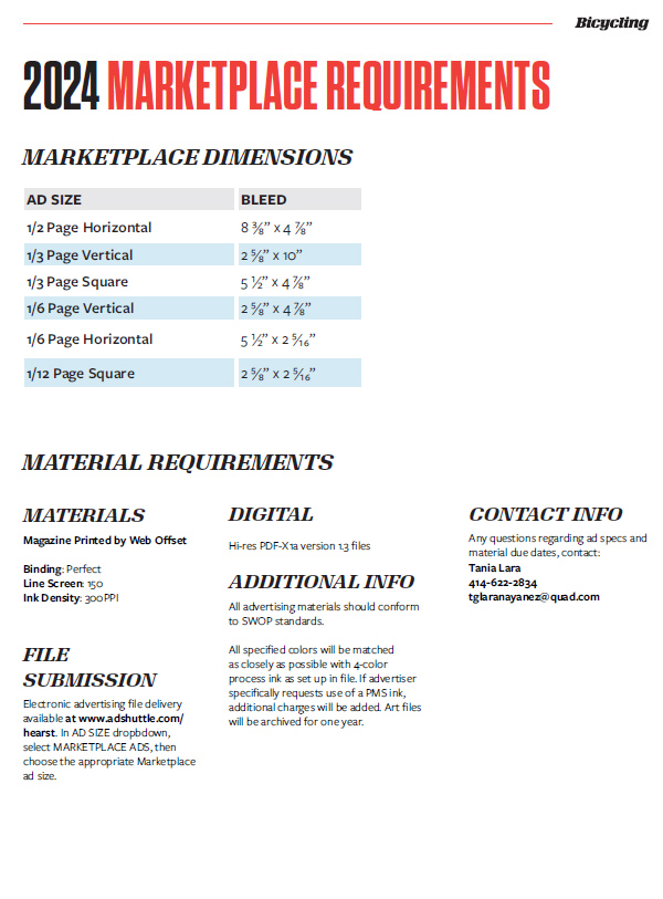 2024 Marketplace Ad Specifications - Bicycling Magazine Media Kit